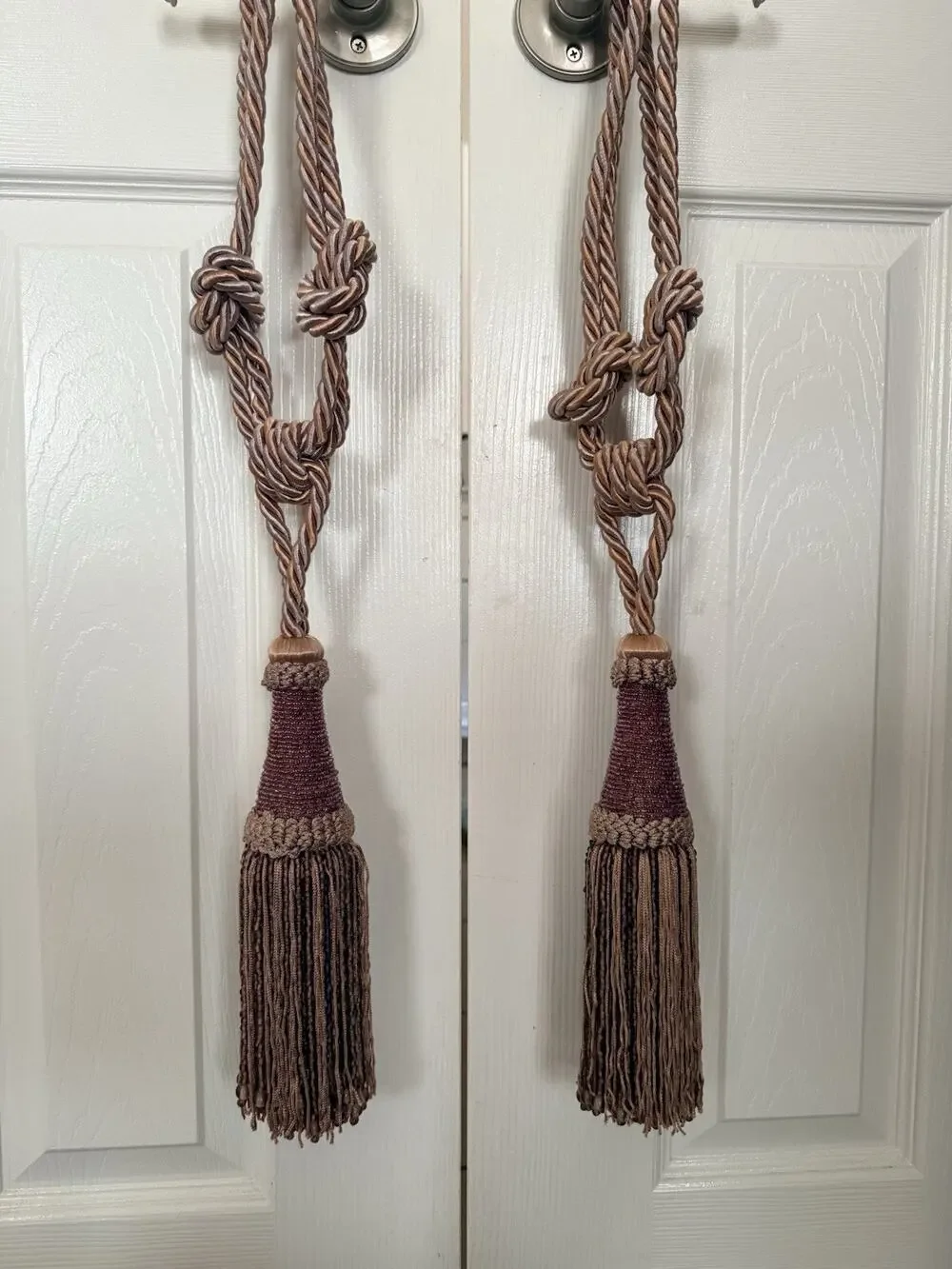 Large Vintage Beaded Fringe Tassel Curtain Tie Backs Blush Pink